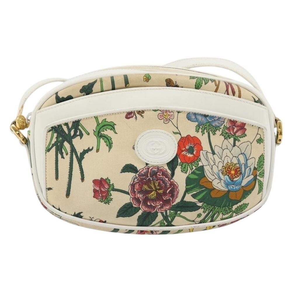 Gucci Leather Flora Shoulder Bag White